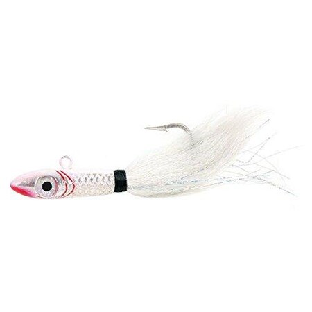 Sea Striker Bucktail Big Game Jig With Rattle And Grub Keeper, 6 Oz, 90 Hook, White SSBTGJR6-W
